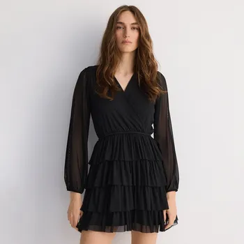 Dámské šaty Reserved - Minišaty s překládaným výstřihem - černý - ZU712-99X - ZU712-99X-L