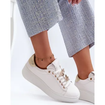 Dámské tenisky Dámské kožené tenisky na platformě s ozdobnými knoflíčky D&A SN67 Bílé 40