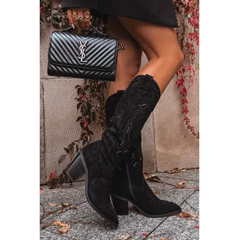 Dámské kozačky Dámské kozačky s podpatkem z eko semiše Černé Coretta 37