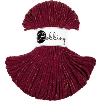 Příze Bobbiny šňůry junior 3 mm Vínově červená se zlatou nitkou (Golden Wine Red)
