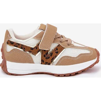 Chlapecké tenisky Dětské tenisky na suchý zip s leopardím vzorem tmavě béžové Tezzu 33