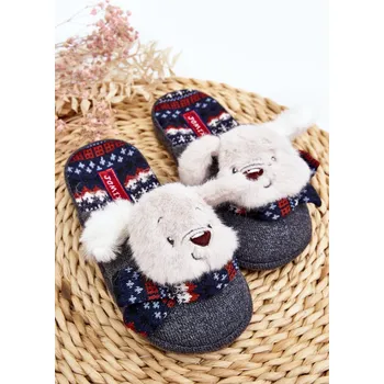 Dámské žabky Dětské pantofle na tlusté podrážce se šedým medvídkem Dasca 31