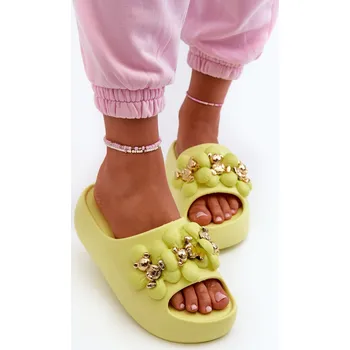 Dámské žabky Dámské Piankové Žabky S Ozdobami Na Hrubé Podrážce Limetkové Bremavia 40/41