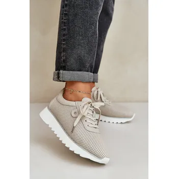 Dámské tenisky Kožené Sportovní Boty Na Platformě S Leskem D&A LR51-629 Béžové 36