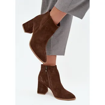 Dámské kozačky Kozačky z přírodního semiše s vysokým podpatkem vyhřívané hnědé Zazoo 3128 37