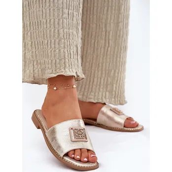 Dámské sandále Dámské Sandály Na Plochém Podpatku S Ozdobou KV51-089 Zlaté 39