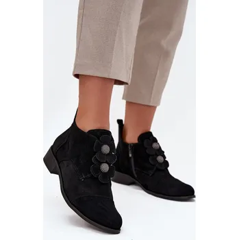 Dámské polobotky Semišové dámské polobotky s ozdobnými květinami Zazoo 3080 Černé 38