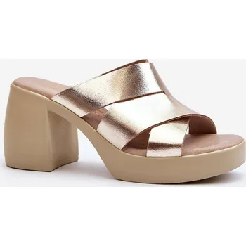 Dámské žabky Zazoo 40373 Kožené Klapky Na Podpatku Zlaté 39