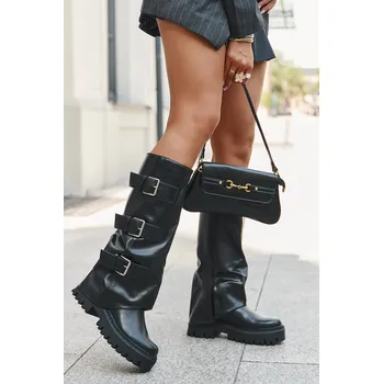 Dámské kozačky Zateplené dámské kozačky se stříbrnými klipsy Černé Isavine 37