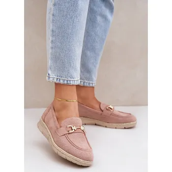 Dámské mokasíny Dámské mokasíny s perforací a zlatým detailem a jutovým pletením růžové Lainer 36