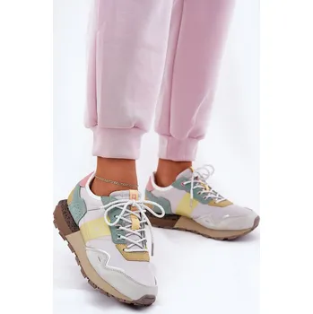 Dámské tenisky Dámské Semišové Sneakersy Big Star RR274244 HI-POLY SYSTEM Šedo-Žluté 37