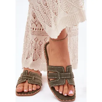 Dámské žabky Zdobené Pantofle Na Plochém Podpatku Zelené Anniles 40