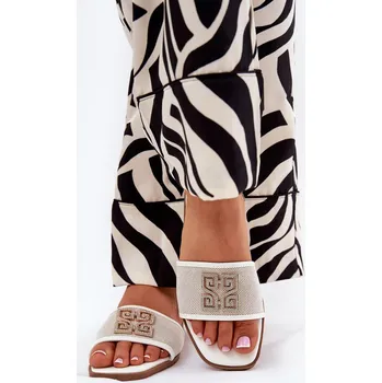 Dámské žabky Elegantní dámské pantofle s ozdobou na plochém podpatku bílé Lovehia 38