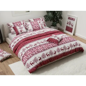 Povlečení Textilomanie Mikroplyšové povlečení Vánoční sobi vínové 140 x 200, 70 x 90 cm zipový uzávěr