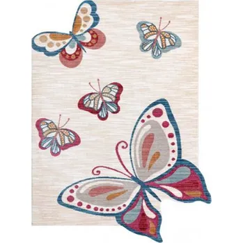 Koberec Moderní dětský koberec TOYS 75326 MOTÝL, nepravidelný tvar, krémová, červená fuchsie