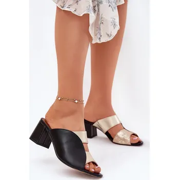 Dámské žabky Kožené Dámské Klapky Na Podpatku Maciejka Černozlaté 06943-25 36