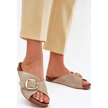 Dámská obuv Kožené Pantofle Se Zlatou Sponou Maciejka 07000-22 Pistácie 40