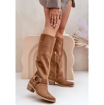 Dámské kozačky Semišové kozačky na nízkém podpatku s holeněmi nad kolenem Zazoo 3444/O Camel 36