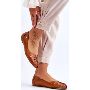 Dámské baleríny Zazoo 10009 Pohodlné Dámské Kožené Baletky Hnědé 38