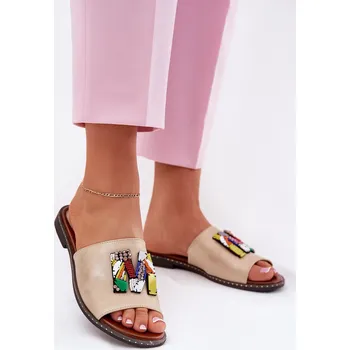 Dámské žabky Dámské Pantofle Na Plochém Podpatku S Ozdobou Zlaté Clelione 37