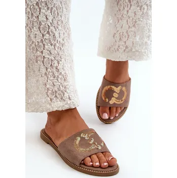 Dámské žabky Dámské Ploché Žabky S Cekulemi S.Barski KV27-052 Hnědé 36