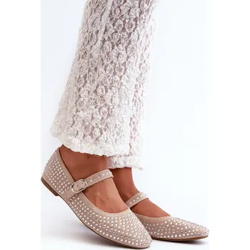 Dámské baleríny Eko Zamszové Baletky Ozdobené Džetem Béžové Tinara 39