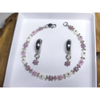 Souprava šperků Bellakvět Sada "Viola" - Náramek & Náušnice | Miyuki & Ocel Velikost: M 17 cm