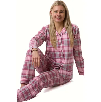 Dámské pyžamo Pyžamo dámské měkké hřejivé růžové mauve káro 1B2370 růžová xxl