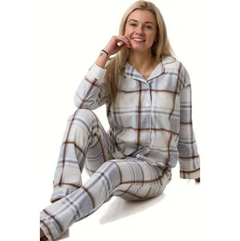 Dámské noční prádlo Pyžamo dámské teplé hřejivé světle šedé káro 1Z1741 šedá xxl
