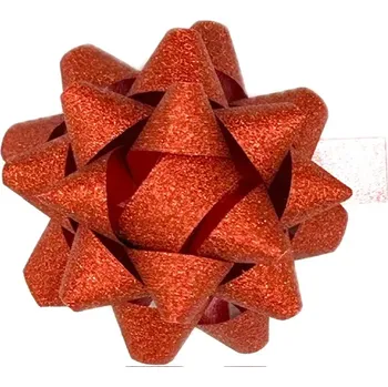 Stuha Rozeta dárková GLAMOUR červená glitrová 5cm (Rozeta dárková, glitrová červená, malá 5cm, samolepící)