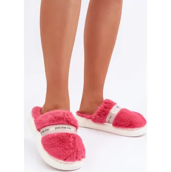 Dámské žabky Futrové pantofle s ozdobným páskem růžové Savalithea 40/41