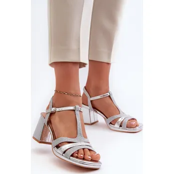 Dámské sandále Dámské sandály na podpatku z ekokože stříbrné Lyana 36