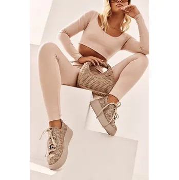 Dámské tenisky Kožené sportovní boty na platformě Maciejka 06191-10 Bežové 40