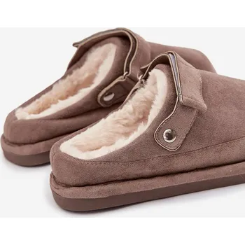 Dámské žabky Dámské pantofle s páskem a kožíškem Rilena – tmavě béžové Velikost: 37