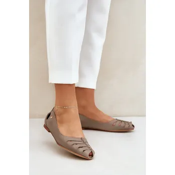 Dámské baleríny Zazoo 10009 Pohodlné dámské kožené baleríny tmavě béžové 41
