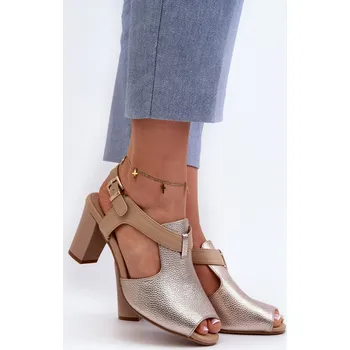 Dámská obuv Dámské sandály na podpatku z eko kůže zlaté Queenmarie 40