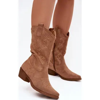 Dámská zimní obuv Dámské boty kovbojky na podpatku zateplené béžové Lovelle 39