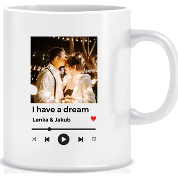 Klasický bílý hrníček s vlastním odkazem na oblíbenou písničku