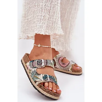 Dámská obuv Vzorované dámské pantofle na korkové platformě s přezkami Lee Cooper LCW-25-35-3483L Multikolor 36