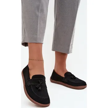 Dámské mokasíny Kožené semišové mokasíny typu barefoot Zazoo 322 černé 38