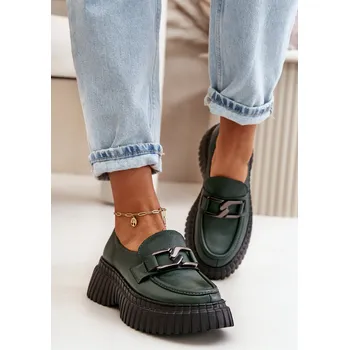 Dámská obuv Zazoo 20176 Polobotky Mokasíny Dámské Z Přírodní Kůže Tmavě Zelené 40