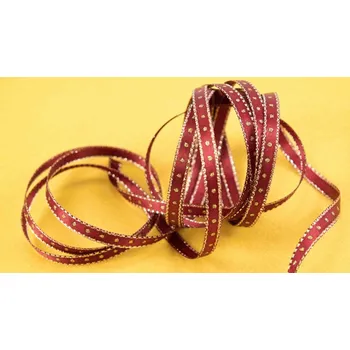 Stuha Stuha se zlatým okrajem a puntíky - bordó, zlatá - šíře 0,5 cm