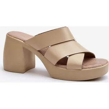 Dámské žabky Zazoo 40373 Kožené žabky na podpatku béžové 38