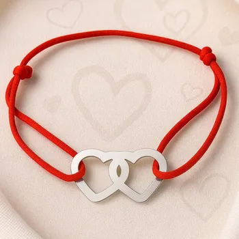 Náramek Yoowey Šňůrkový náramek stříbrný srdce KA5022
