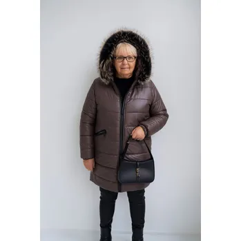 Dámský kabát Teplý dámský zimní kabát STAYHERE hnědý Velikost: S