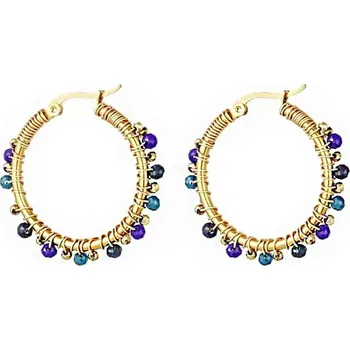 Náušnice Kruhové náušnice Premium s barevnými korálky, pozlacená nerezová ocel, č. 1493 - Modrá