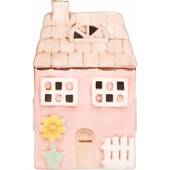 Keramický domek s LED, 12 x 9 x 18 cm, jaro, růžová