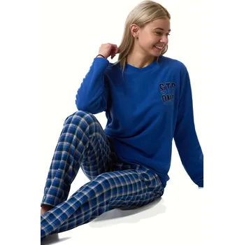 Dámské pyžamo Dámské hřejivé fleece pyžamo modré káro BE STRONG 1Z1454 modrá l