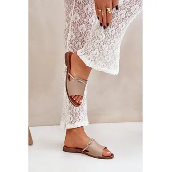 Dámské žabky Kožené Pantofle Tmavě Béžové Lewski Shoes 3047 40