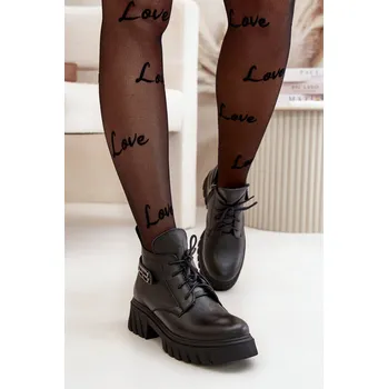 Dámská zimní obuv Zazoo 60483 Dámské Kožené Boty S Nízkým Zvrškem Zateplené Černé 40